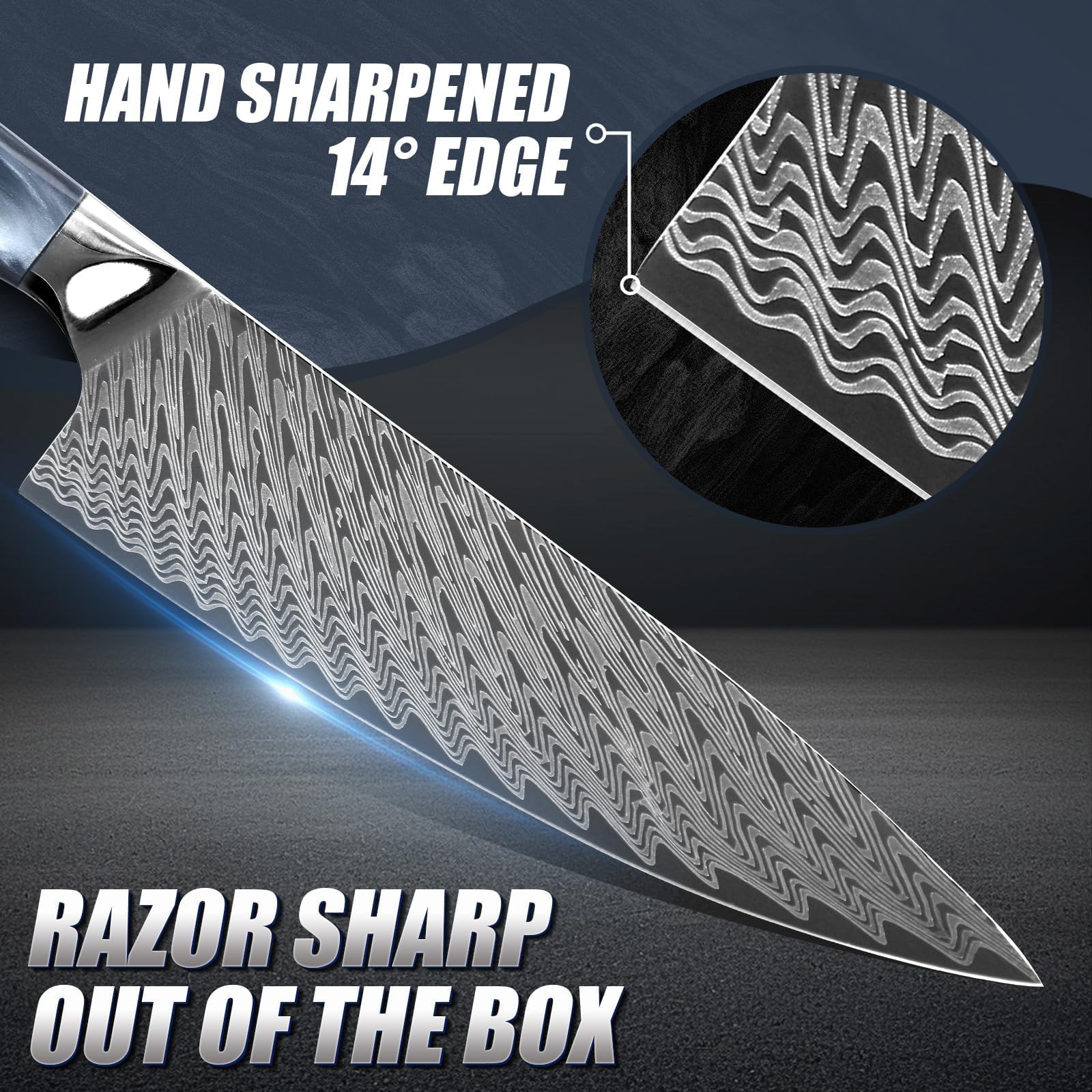 Huusk 8-inch chef knife ergonomic handle offers comfortable grip during long prep sessions.