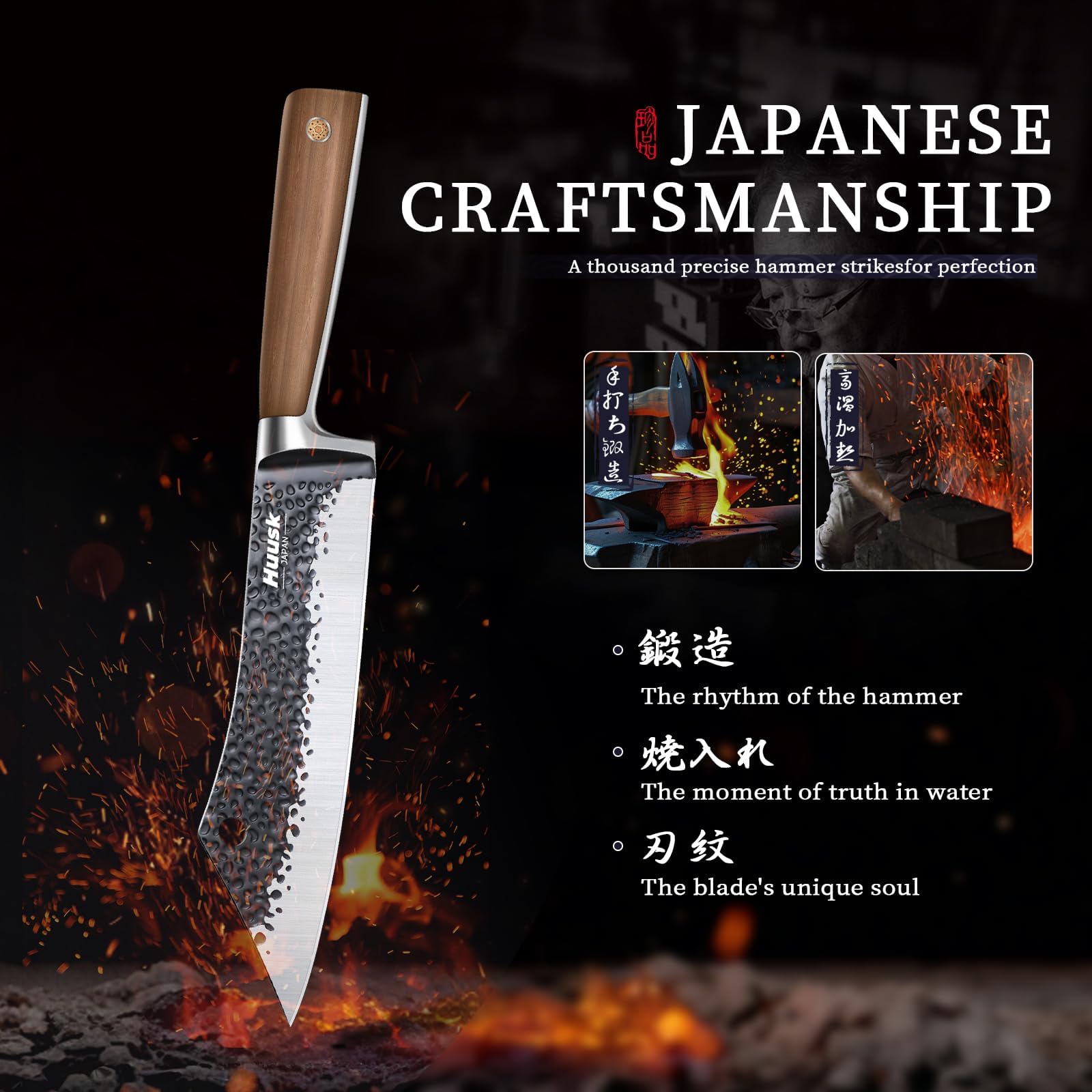 Huusk ATS-34 steel carving knife with hammered texture reduces sticking for easy food release