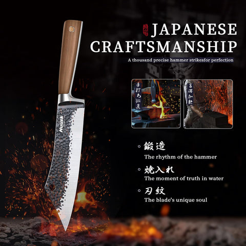 Huusk ATS-34 steel carving knife with hammered texture reduces sticking for easy food release