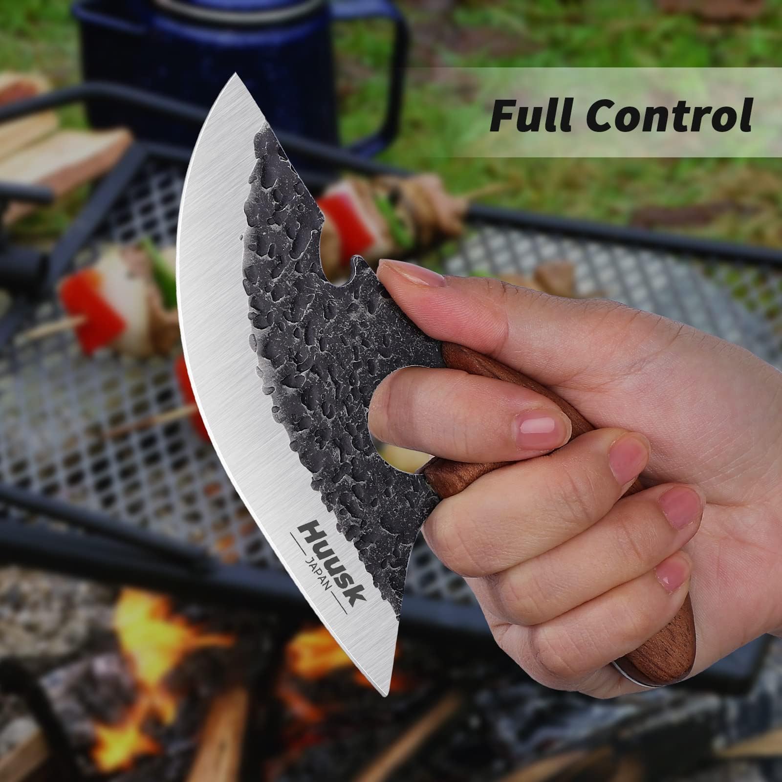 Huusk knife back-slot bottle opener feature in action