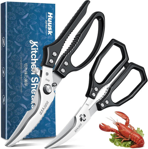 Huusk black kitchen scissors set for poultry with durable blades for clean cuts.