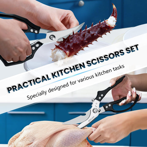 Huusk black kitchen scissors set for seafood with curved blades for precise prep.