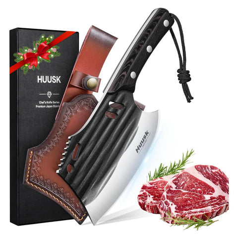 Huusk butcher knife for meat cutting with precise slices and durable edge.