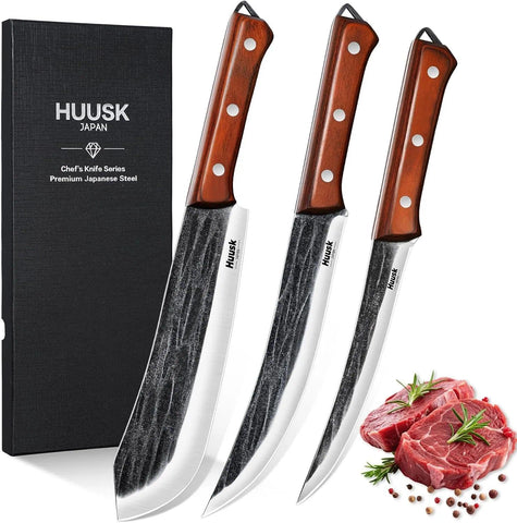 Huusk butcher knives set ergonomic handles for precise cuts