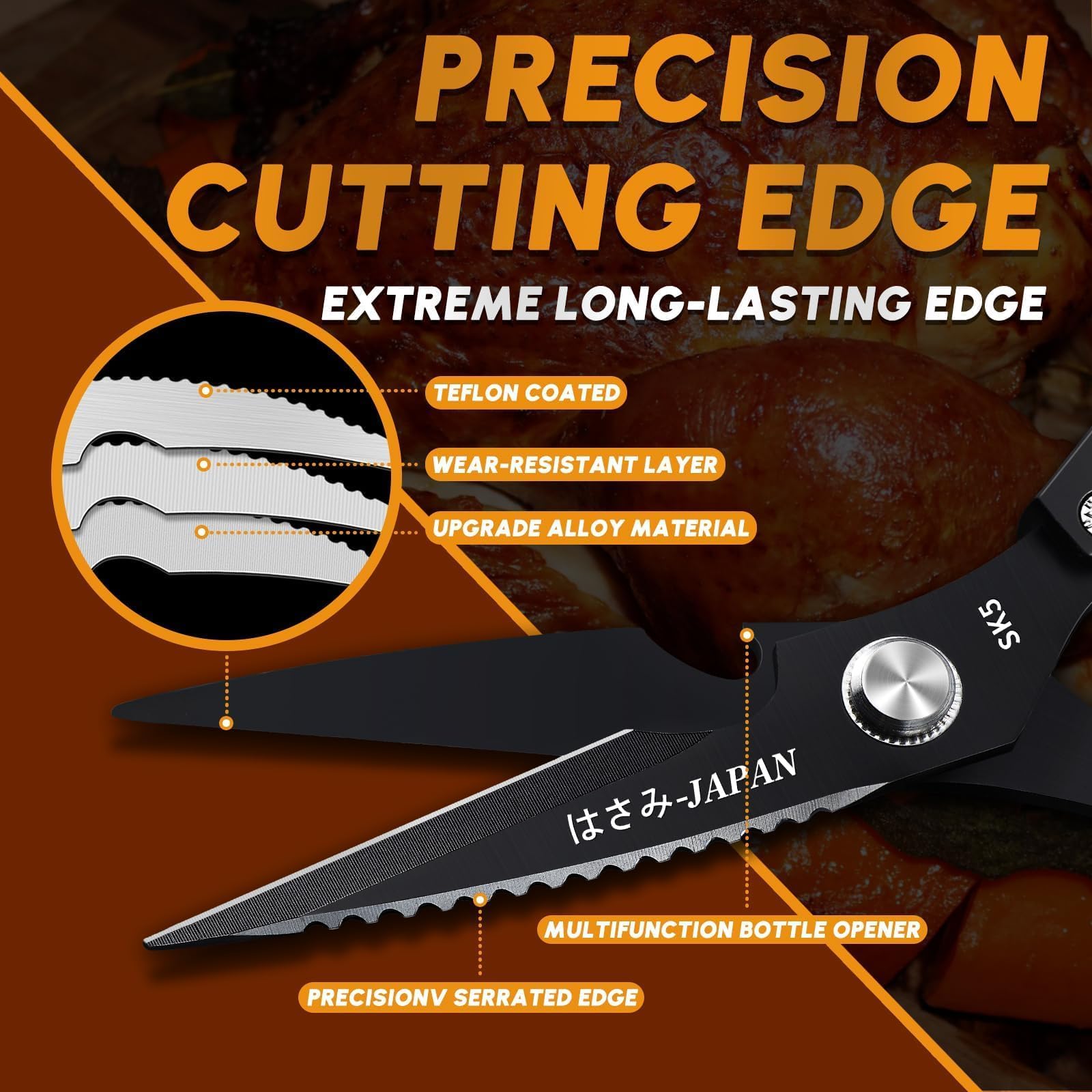 Huusk chicken bone shear delivers precise cuts through bones.
