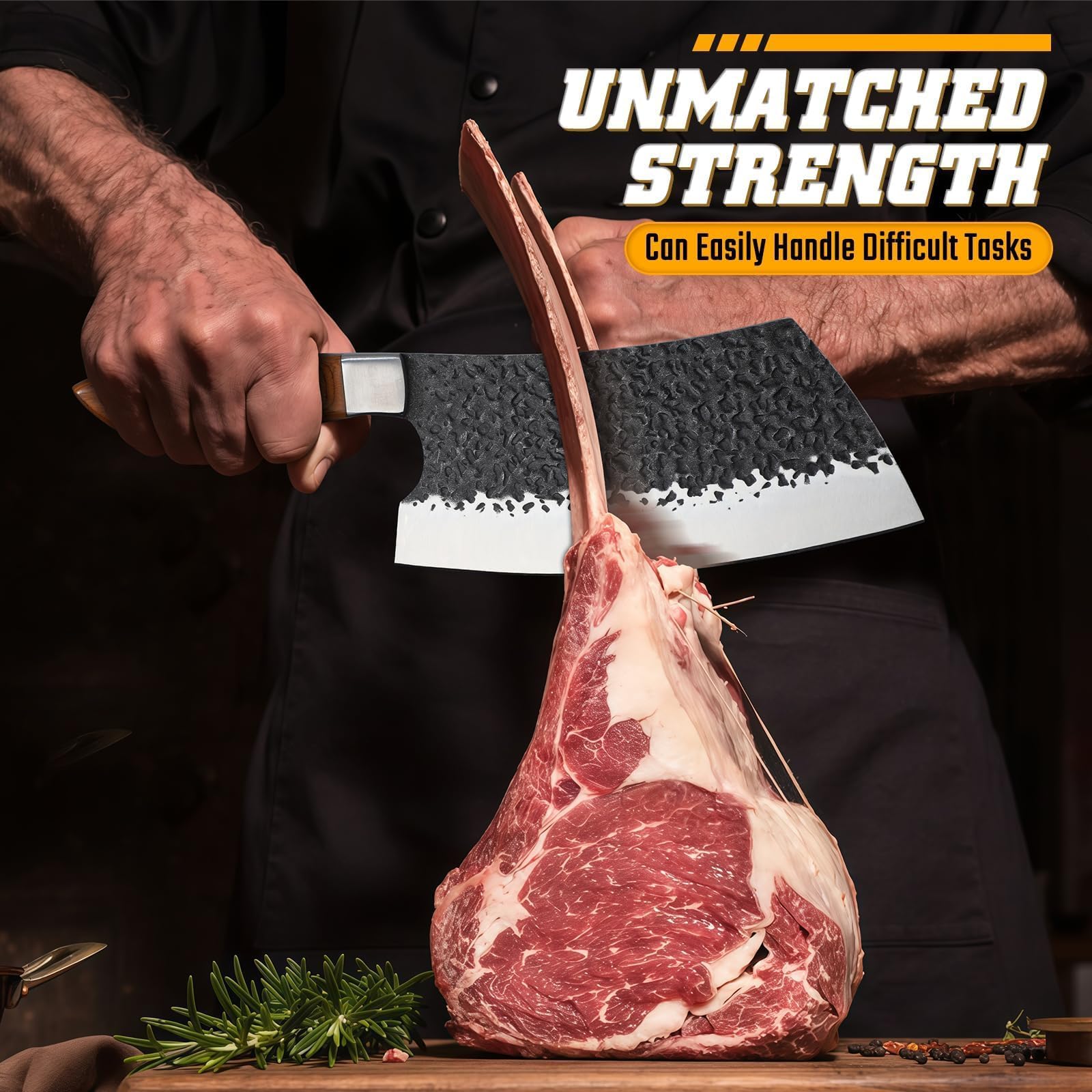 Huusk cleaver ergonomic Pakka wood handle supports comfortable, precise chopping