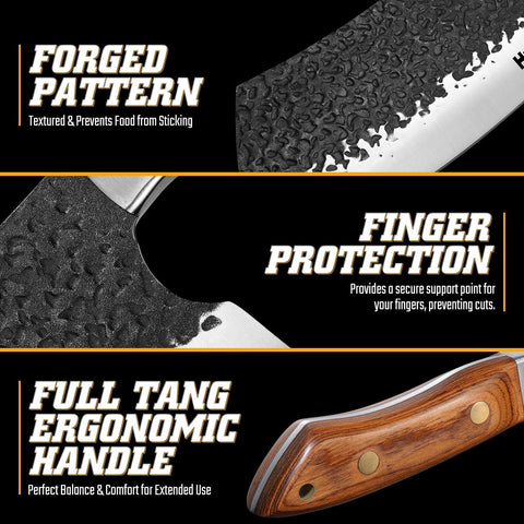 Huusk cleaver in action slicing meat shows versatile, heavy-duty performance