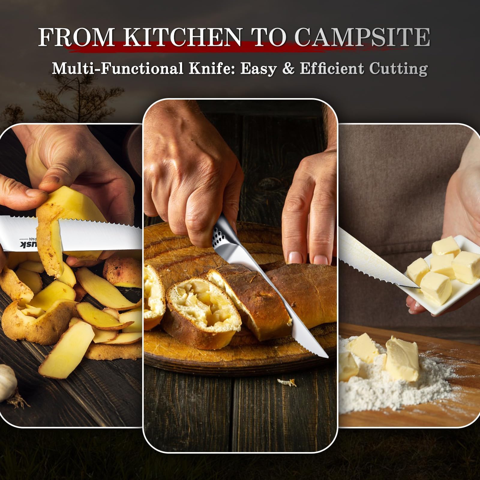 Huusk knives are dishwasher-safe for easy cleanup after meals.