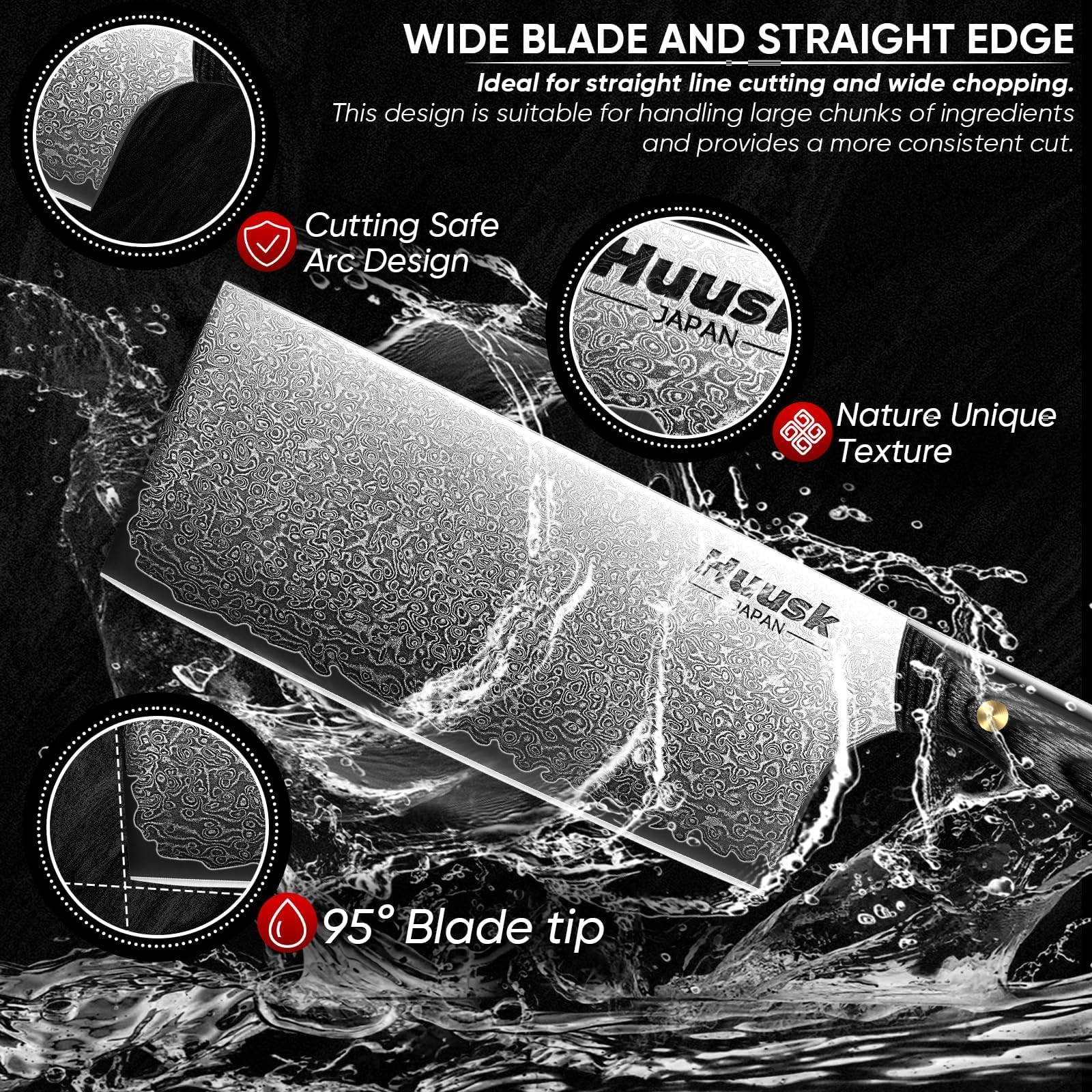 Huusk ebony full-tang handle offers ergonomic grip and reduced fatigue.