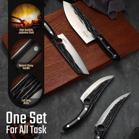 Huusk ebony handle full tang for balanced, secure grip during long prep sessions.