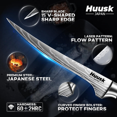 Huusk Filet Knife seven-inch flexible blade in action demonstrates precision and minimal waste.