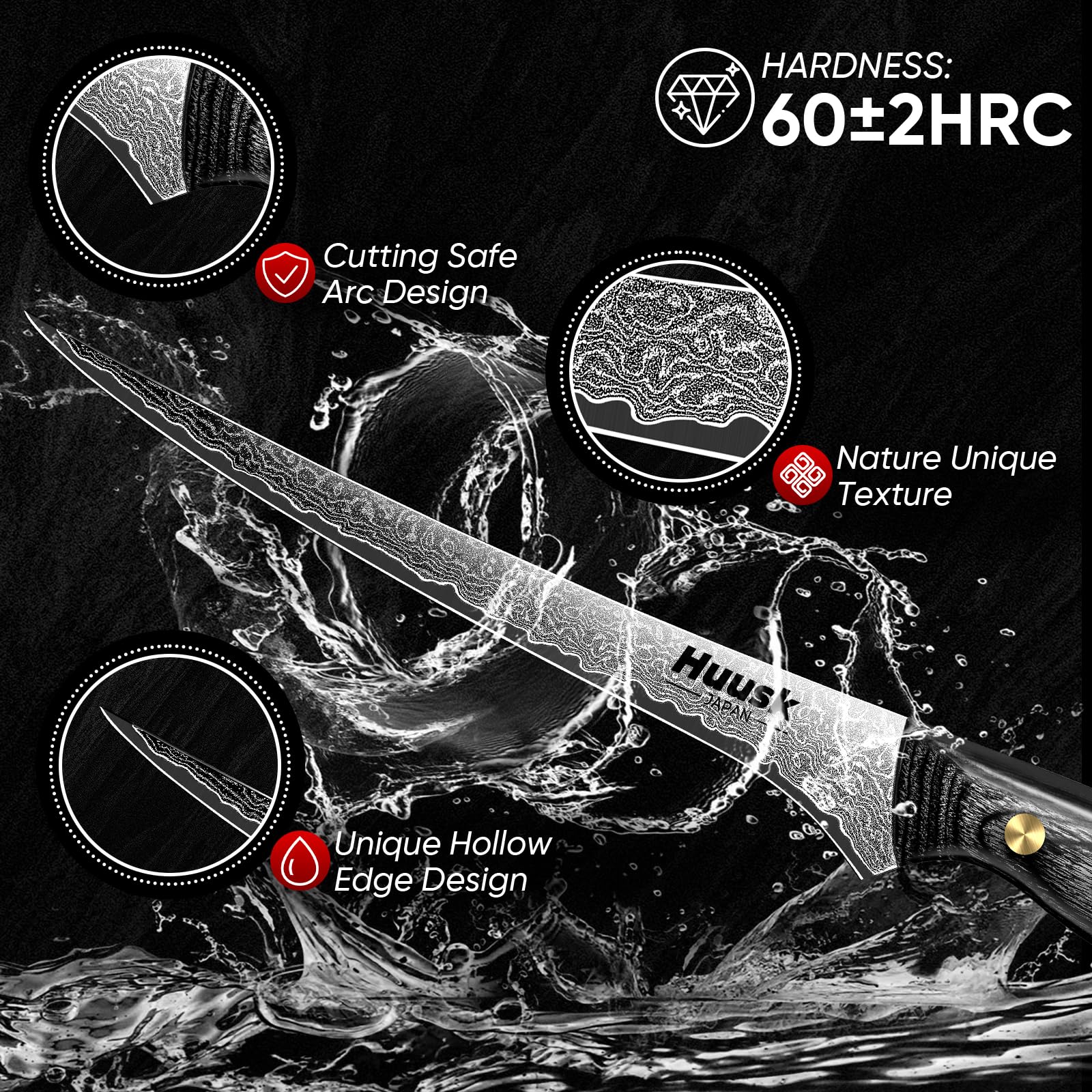 Huusk flexible boning knife reduces sticking for clean cuts.