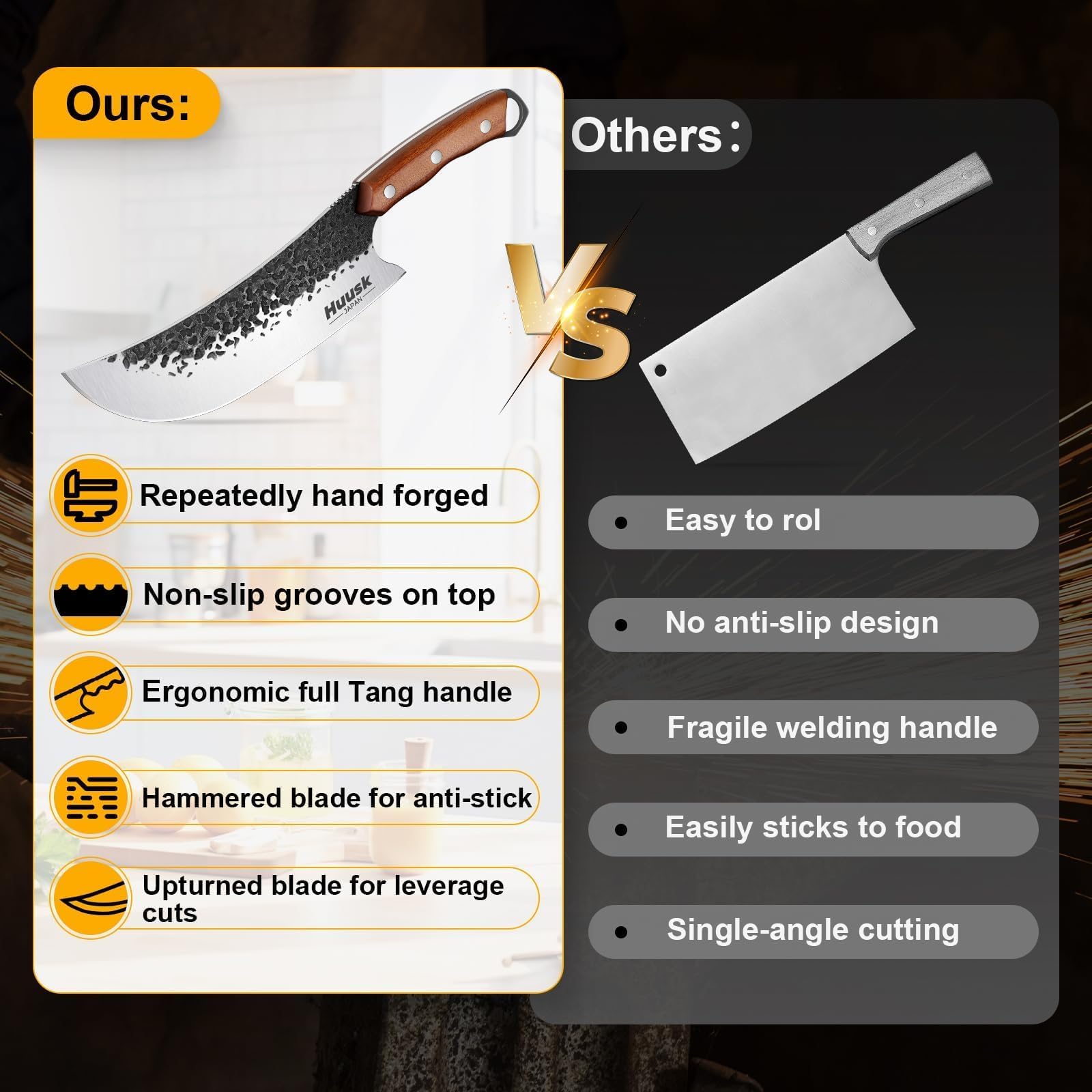 Huusk knife forged from ATS-34 steel delivering lasting hardness and edge retention
