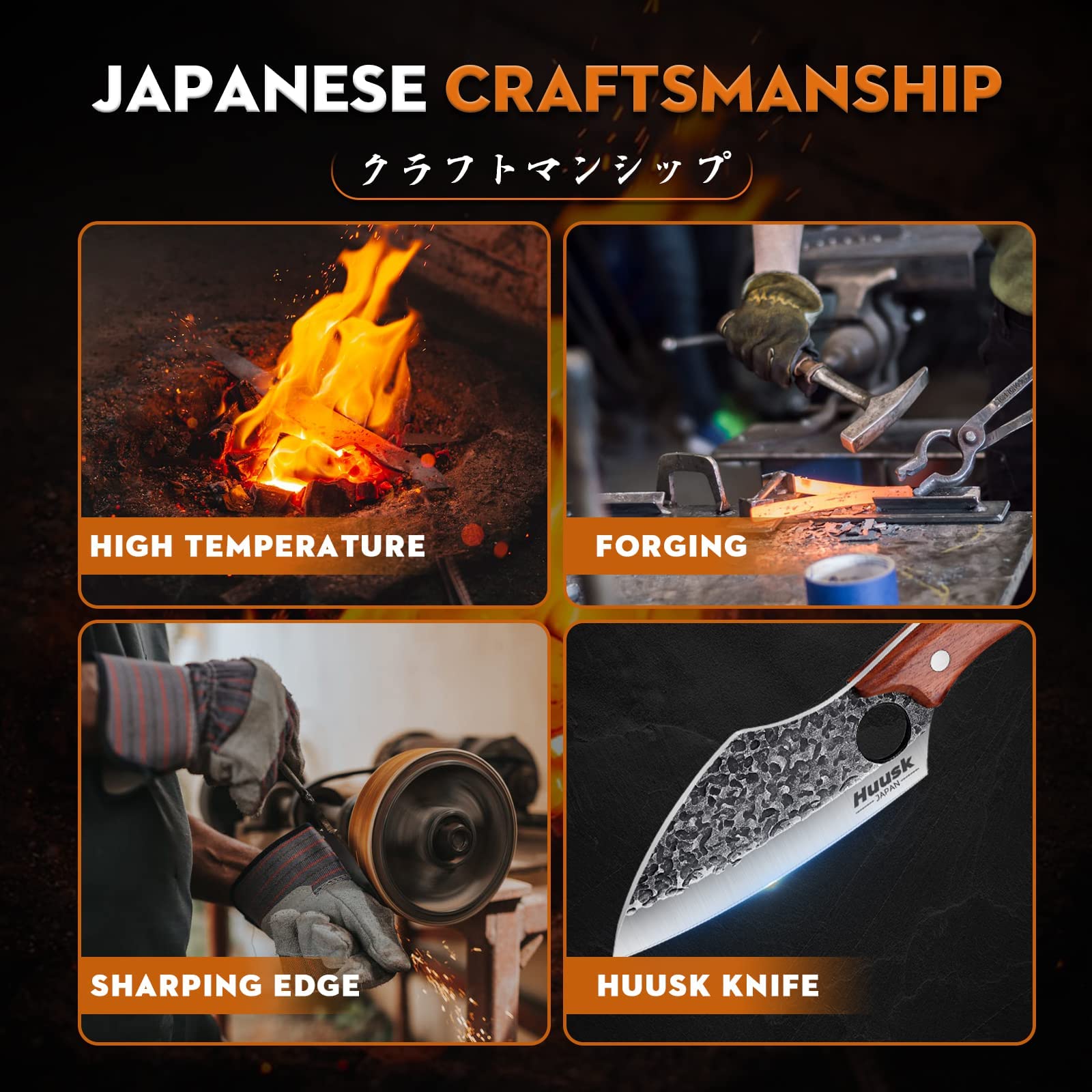 Huusk hand-forged meat cleaver with ergonomic handle in view for a comfortable grip