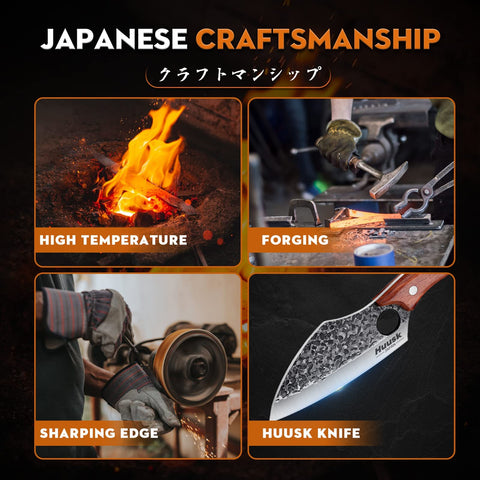Huusk hand-forged meat cleaver with ergonomic handle in view for a comfortable grip