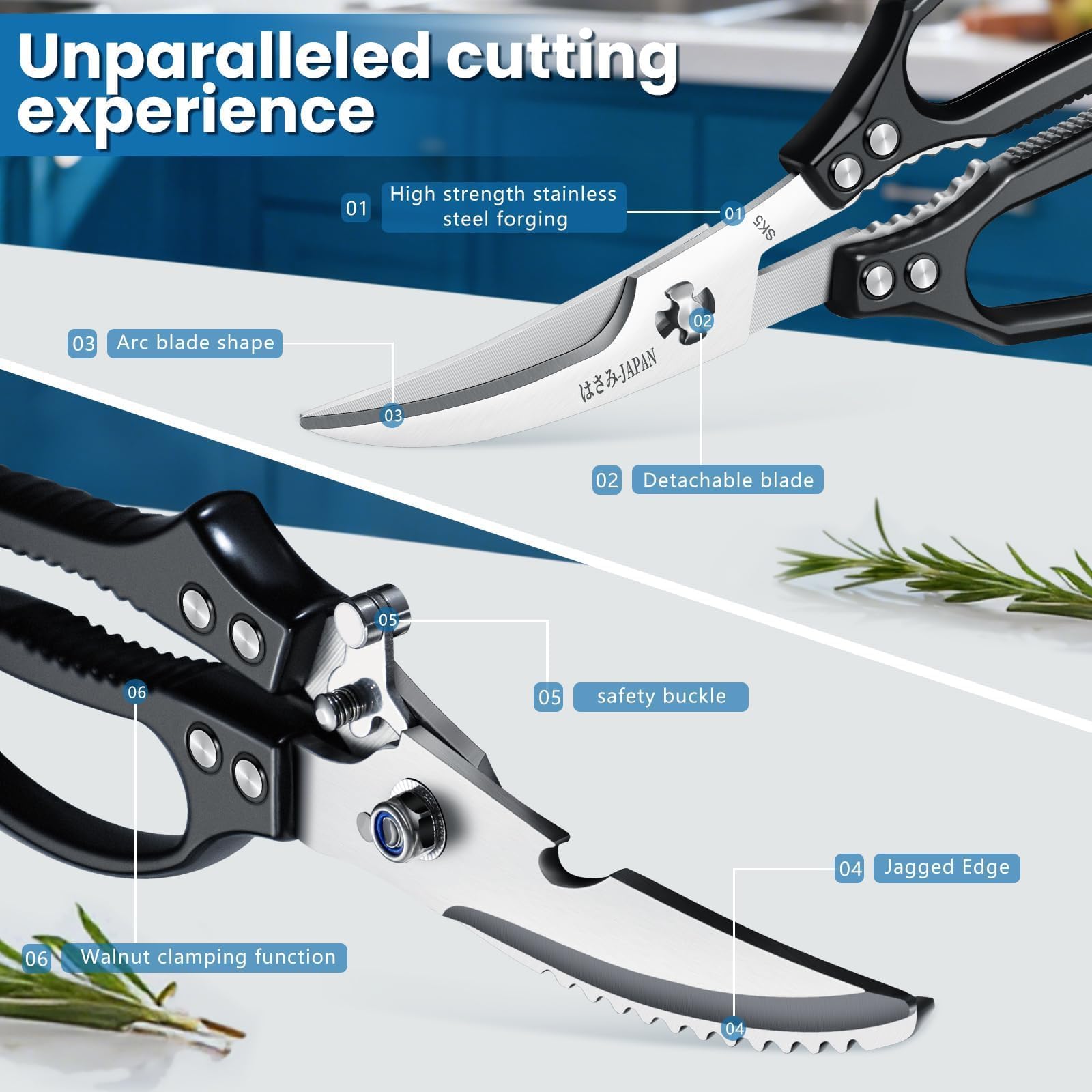 Huusk heavy-duty poultry shears with razor-sharp SK5 steel for tough tasks.