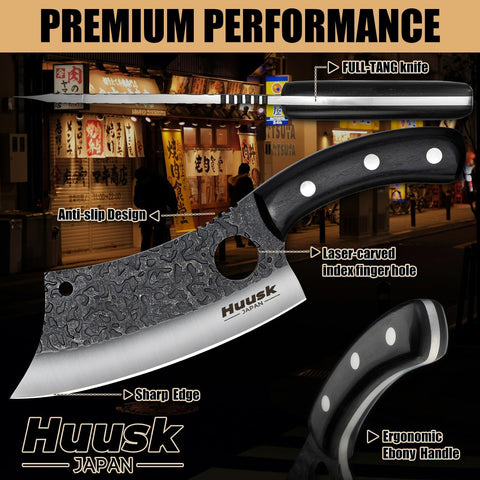 Huusk blade with index finger hole enhancing precise control during slicing.