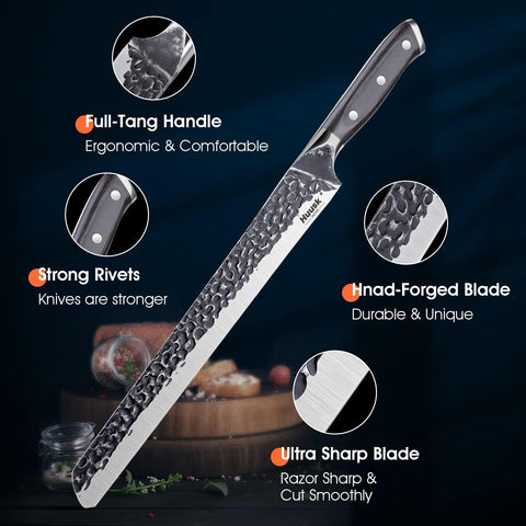 Huusk Japan textured blade resists sticking for effortless, precise carving of roasts.