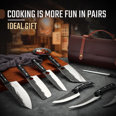 Huusk Japanese Kitchen Knives collection enhances precision prep for diverse foods.