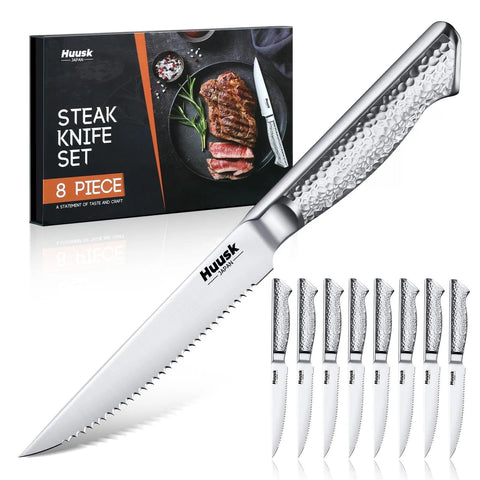 Huusk 8-piece Japanese steak knife set arranged for dining prep