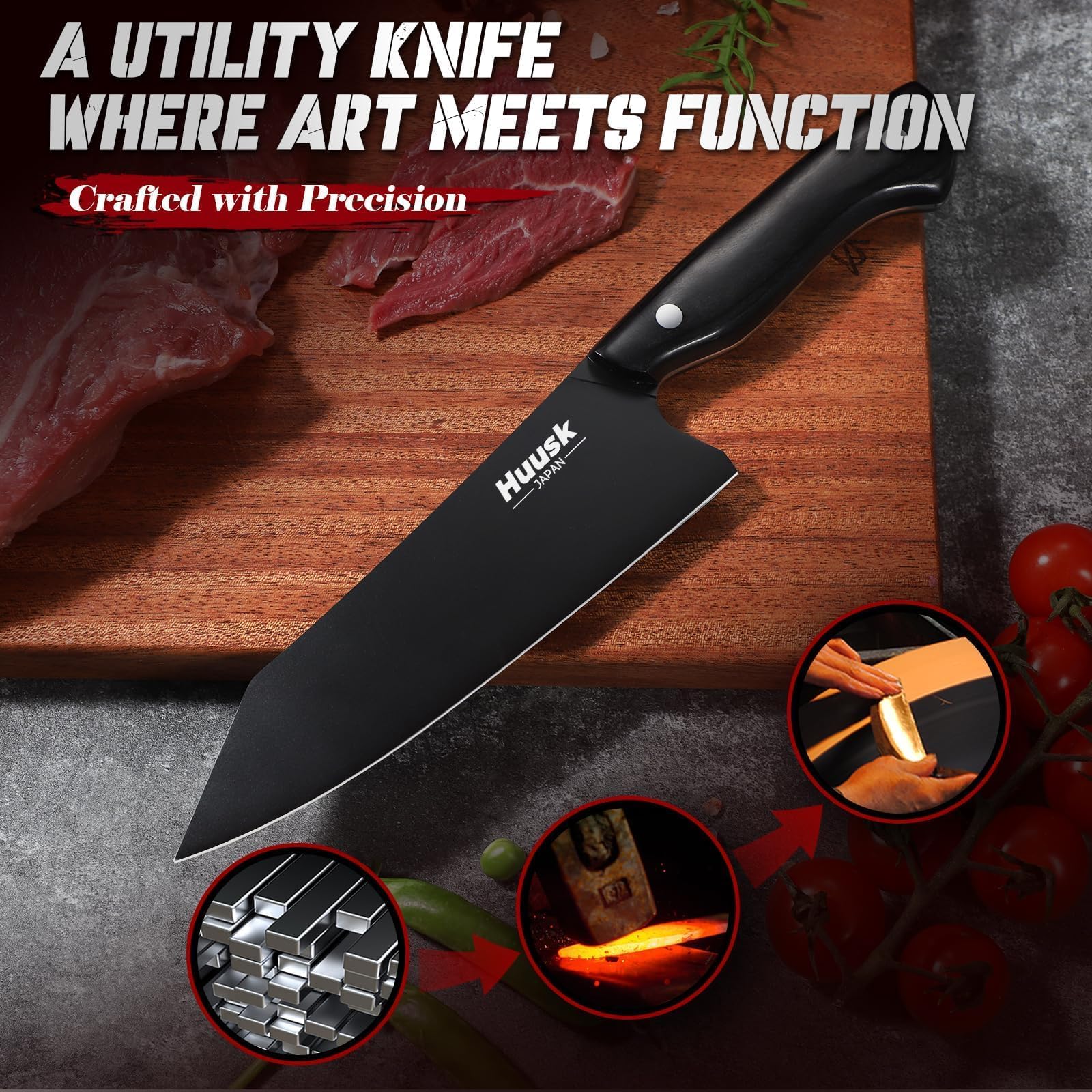 Close-up of Huusk Kirisuke blade edge showing razor-sharp precision