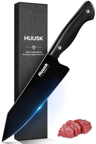 Huusk Kirisuke 7-inch knife with black titanium coating for smooth cutting