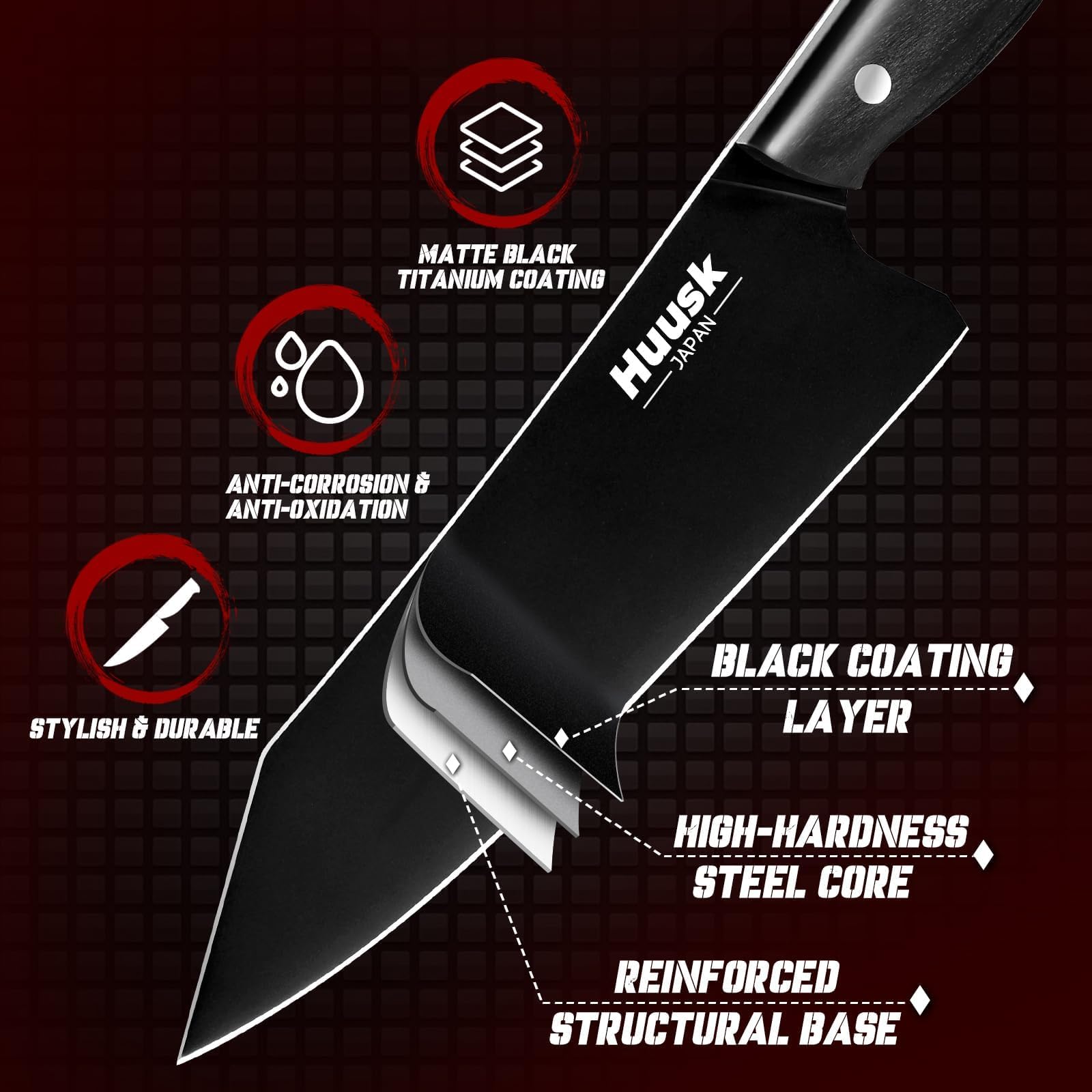 Huusk kirisuke knife in hand showcases ergonomic handle and comfortable grip.