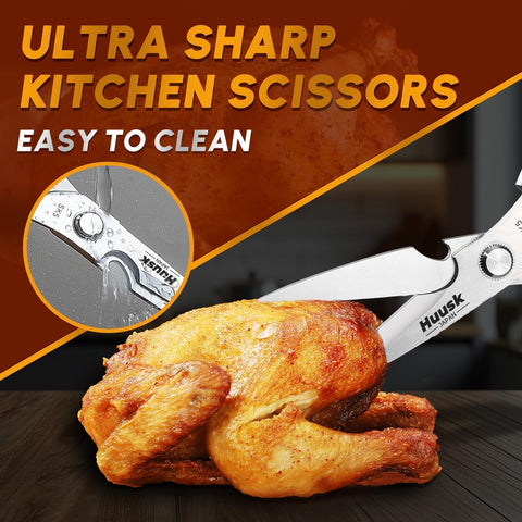 Huusk kitchen scissors ergonomic handle view for comfortable, extended use.
