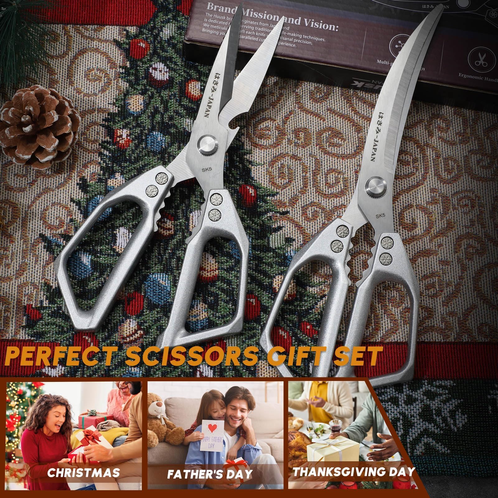 Huusk kitchen scissors in use cutting vegetables during home meal prep