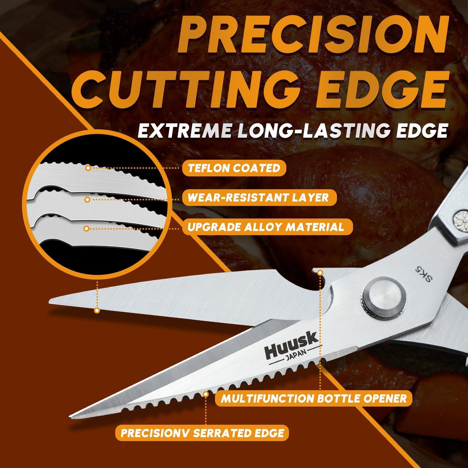 Huusk kitchen scissors suitable for poultry and kitchen tasks, precision cut.