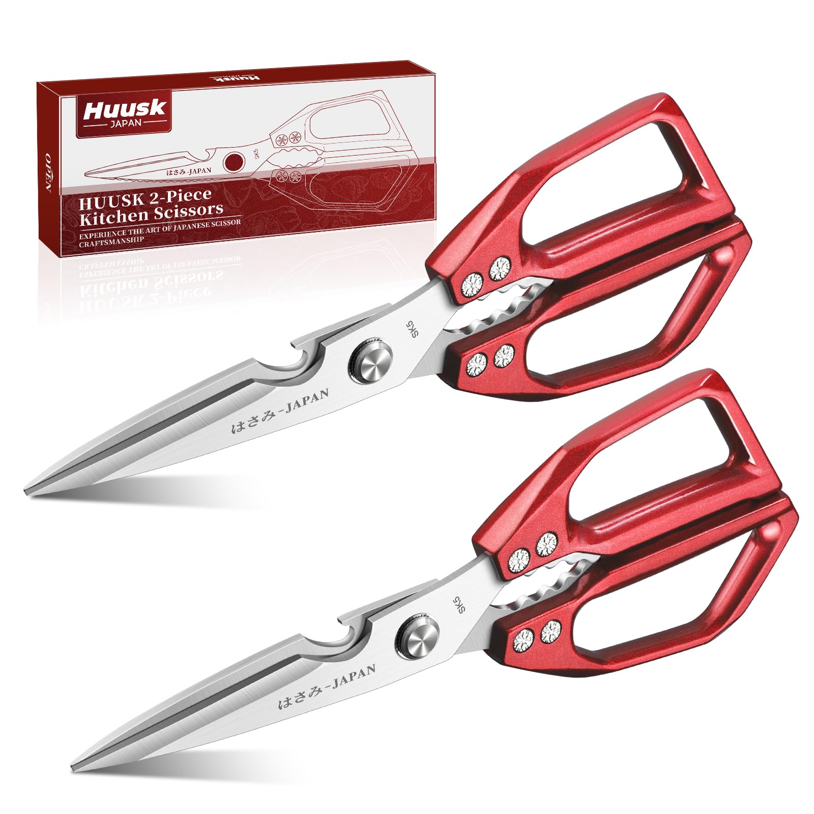 Huusk kitchen scissors red set closed for easy access and precise cuts.