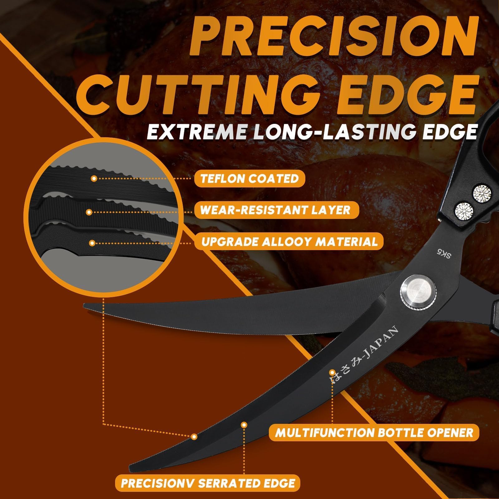 Huusk kitchen scissors set black bones-cutting capability ideal for tough ingredients.