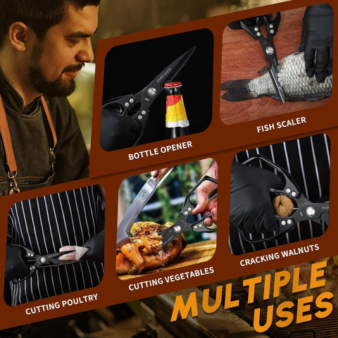 Huusk kitchen scissors set black in-action highlight professional-grade practicality.