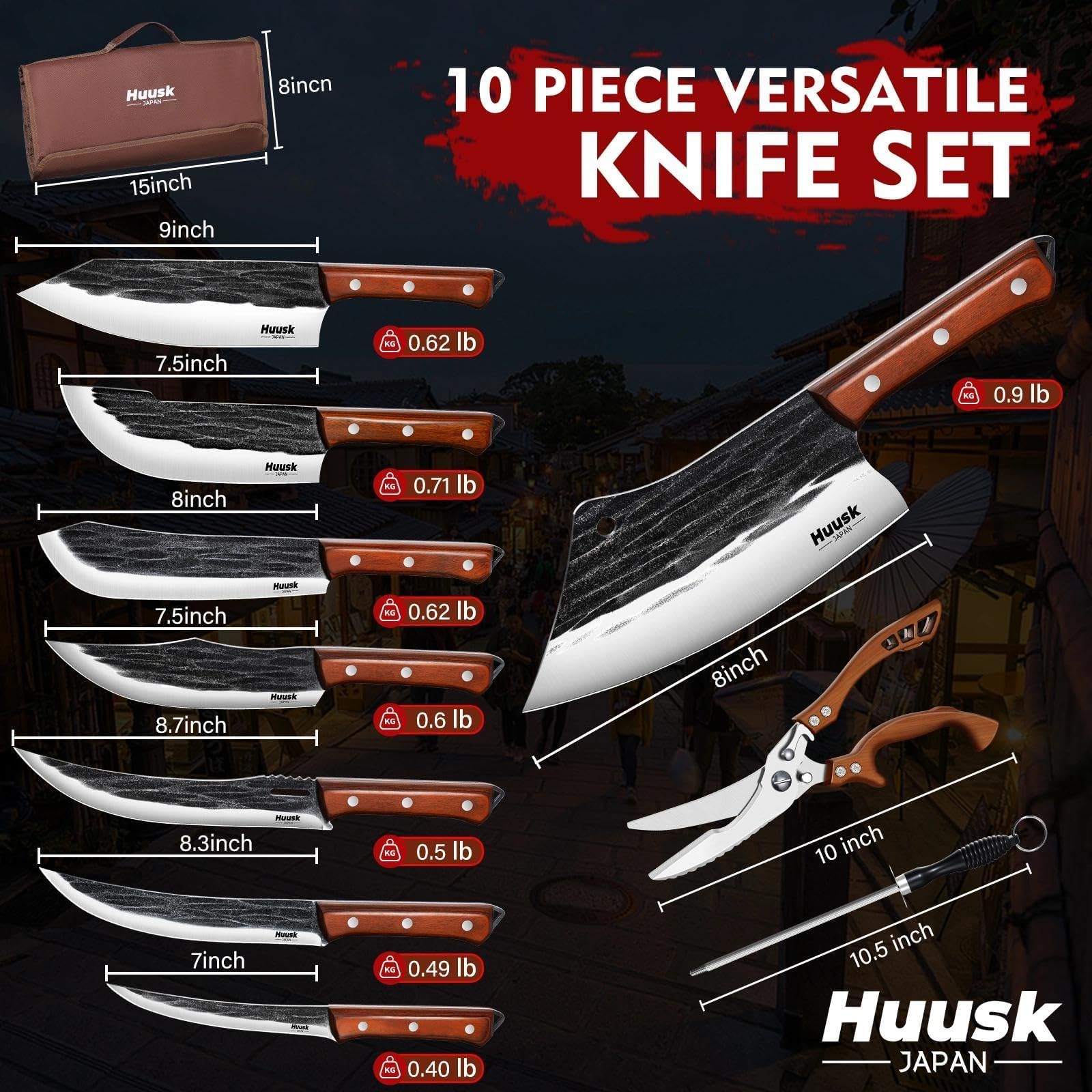 Huusk kitchen scissors and sharpening rod for edge maintenance