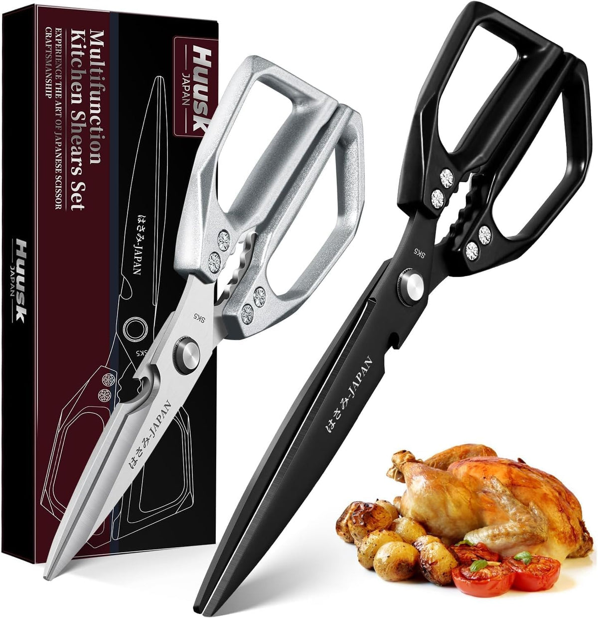 Huusk kitchen shears in silver and black for stylish everyday use.