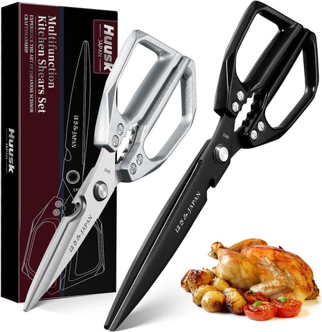 Huusk kitchen shears in silver and black for stylish everyday use.