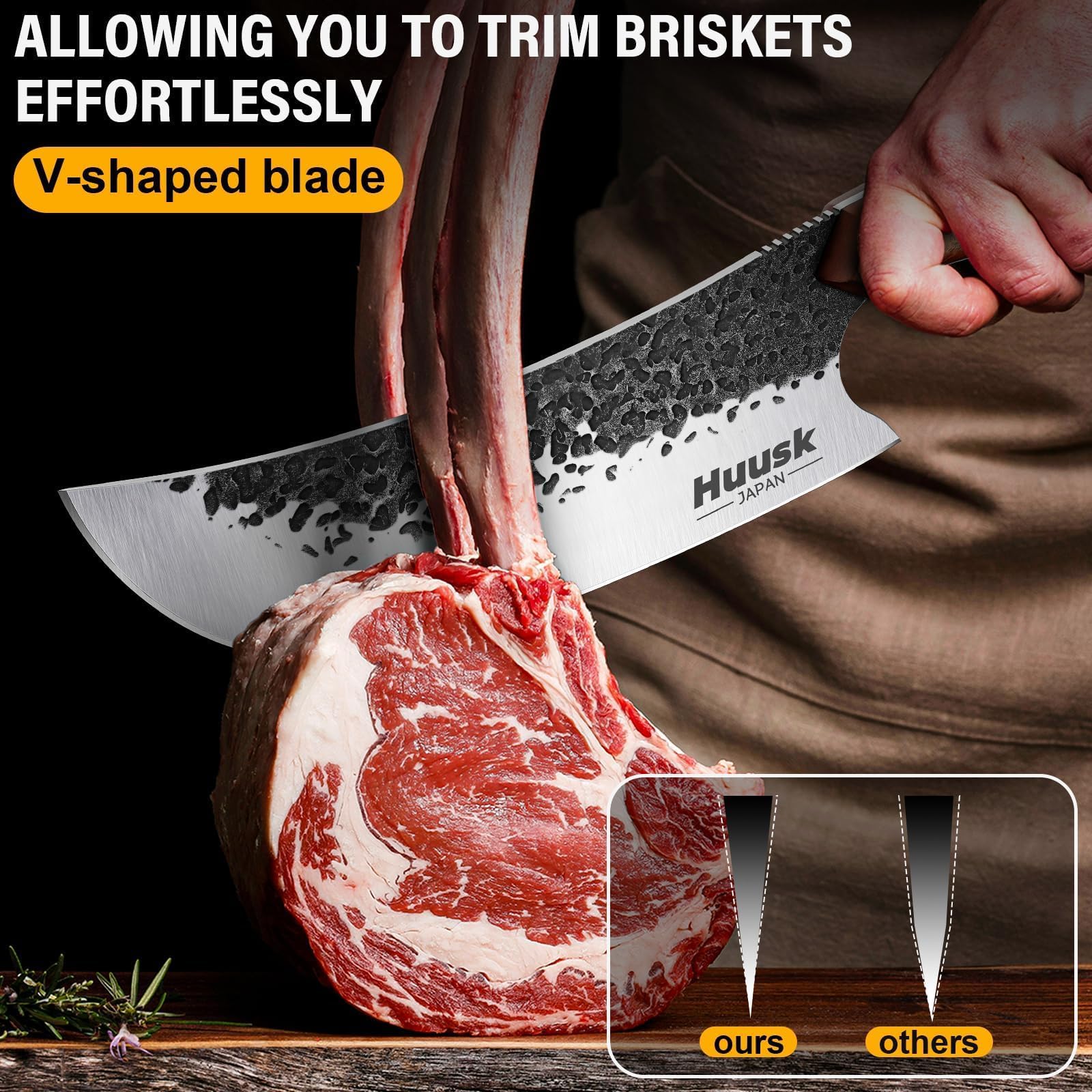 Huusk meat cleaver full-tang design providing balanced control for heavy-duty chopping