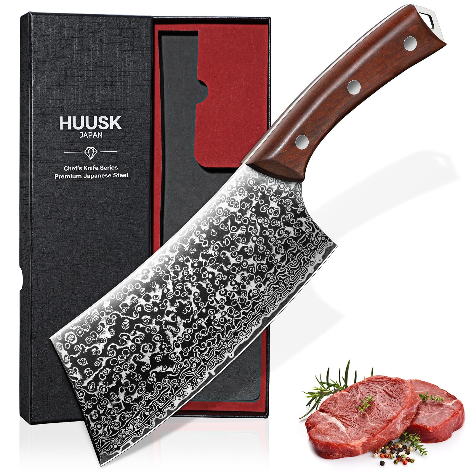 Huusk meat cleaver hand-forged blade for precise cuts across meats and vegetables