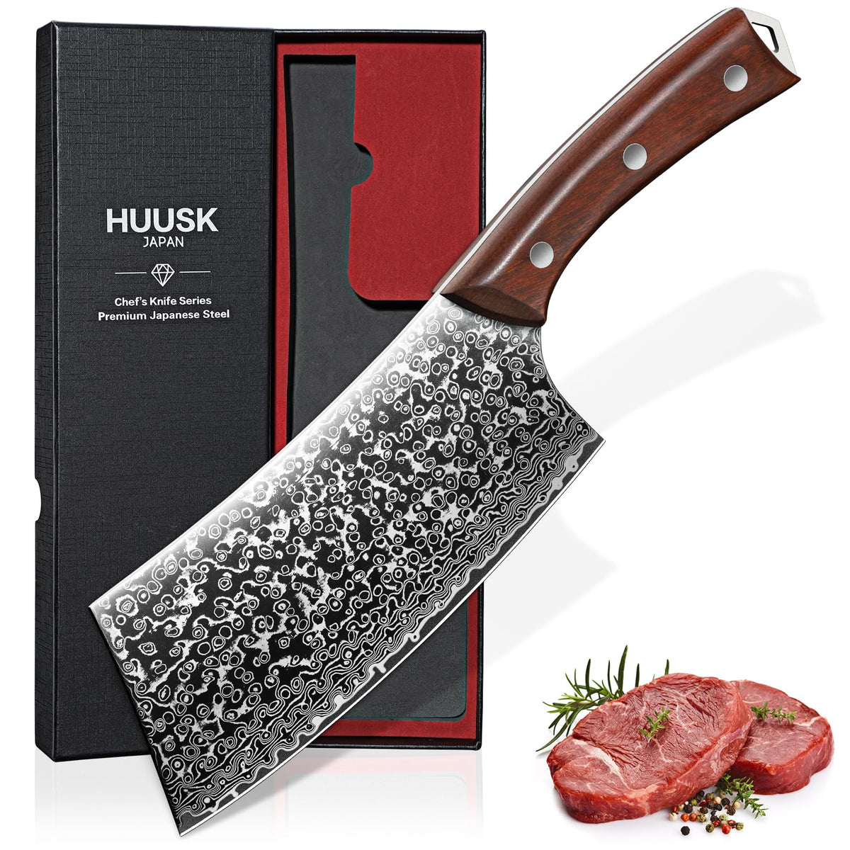 Huusk meat cleaver hand-forged blade for precise cuts across meats and vegetables