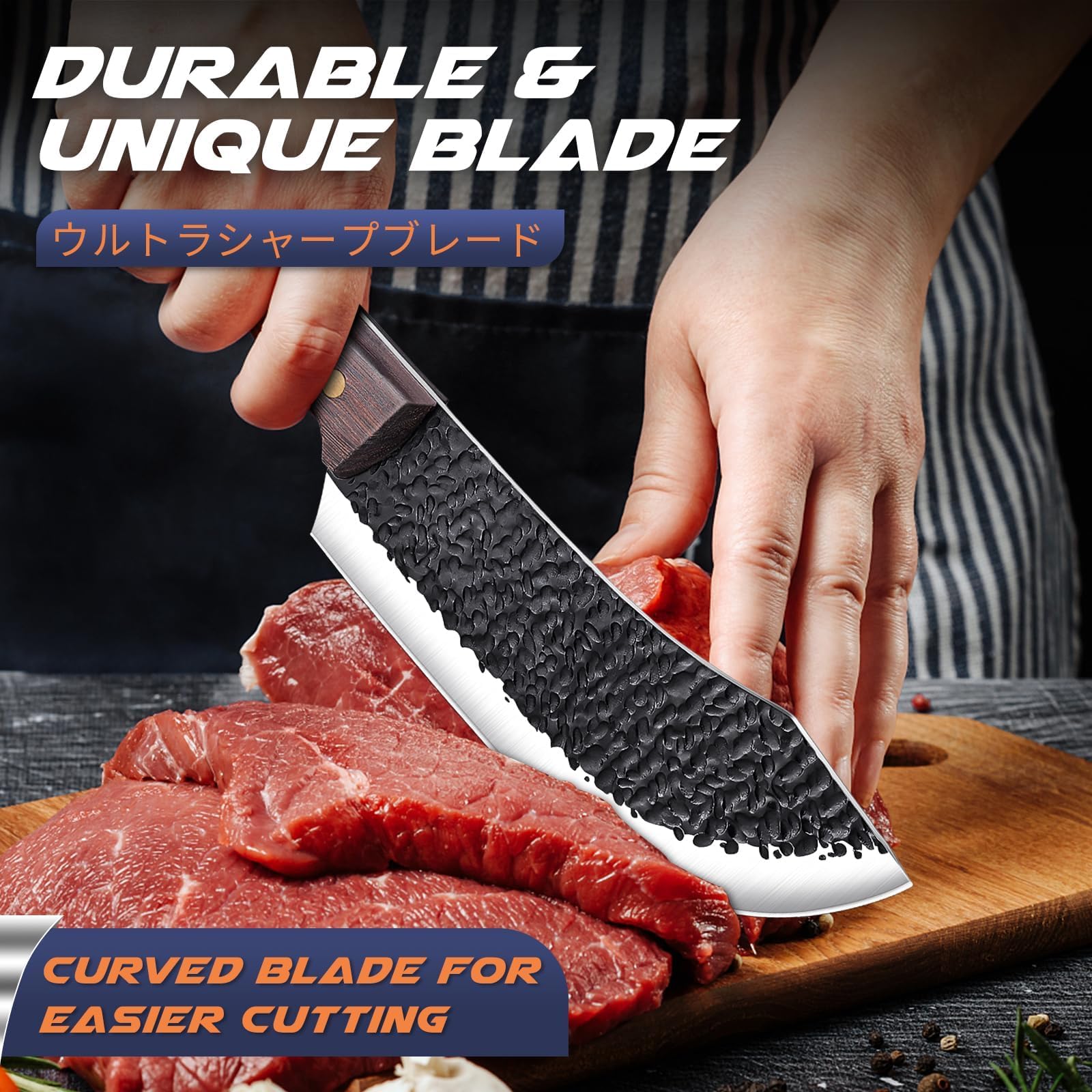 Huusk meat cleaver ergonomic handle provides comfortable control.