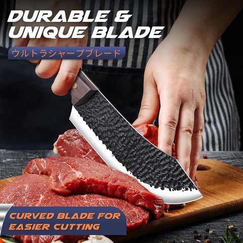 Huusk meat cleaver ergonomic handle provides comfortable control.