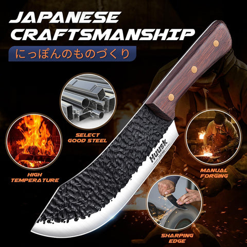 Huusk meat cleaver high-carbon steel for durable edge retention.