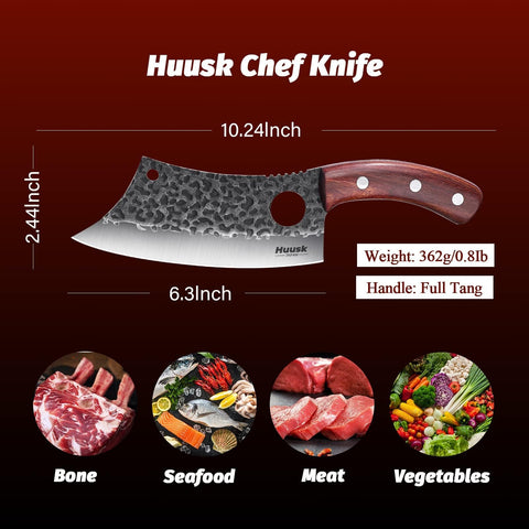Huusk meat cleaver made with Japanese steel for durable edge retention.