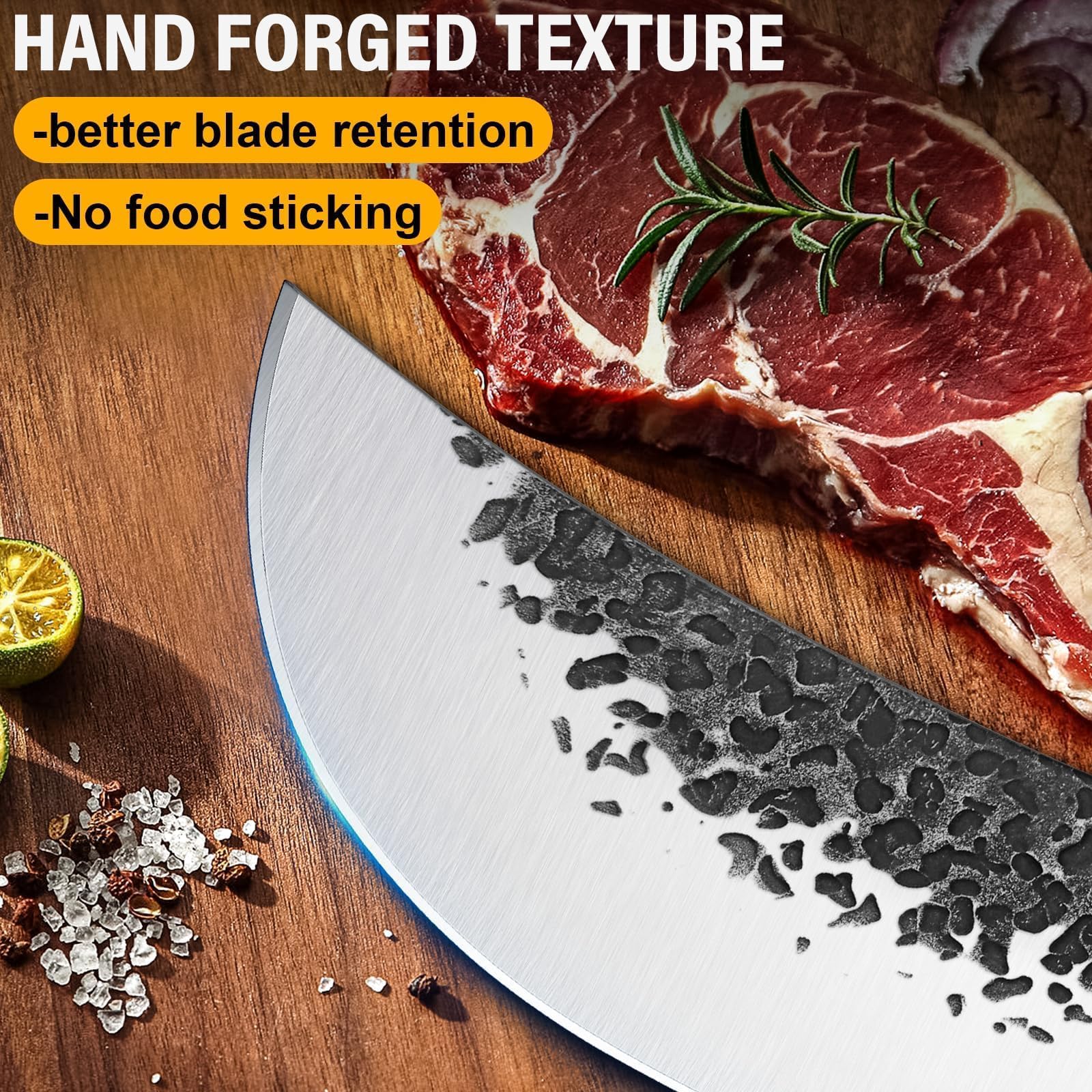 Huusk meat-cutting knife with leather sheath for safe kitchen-to-field transport