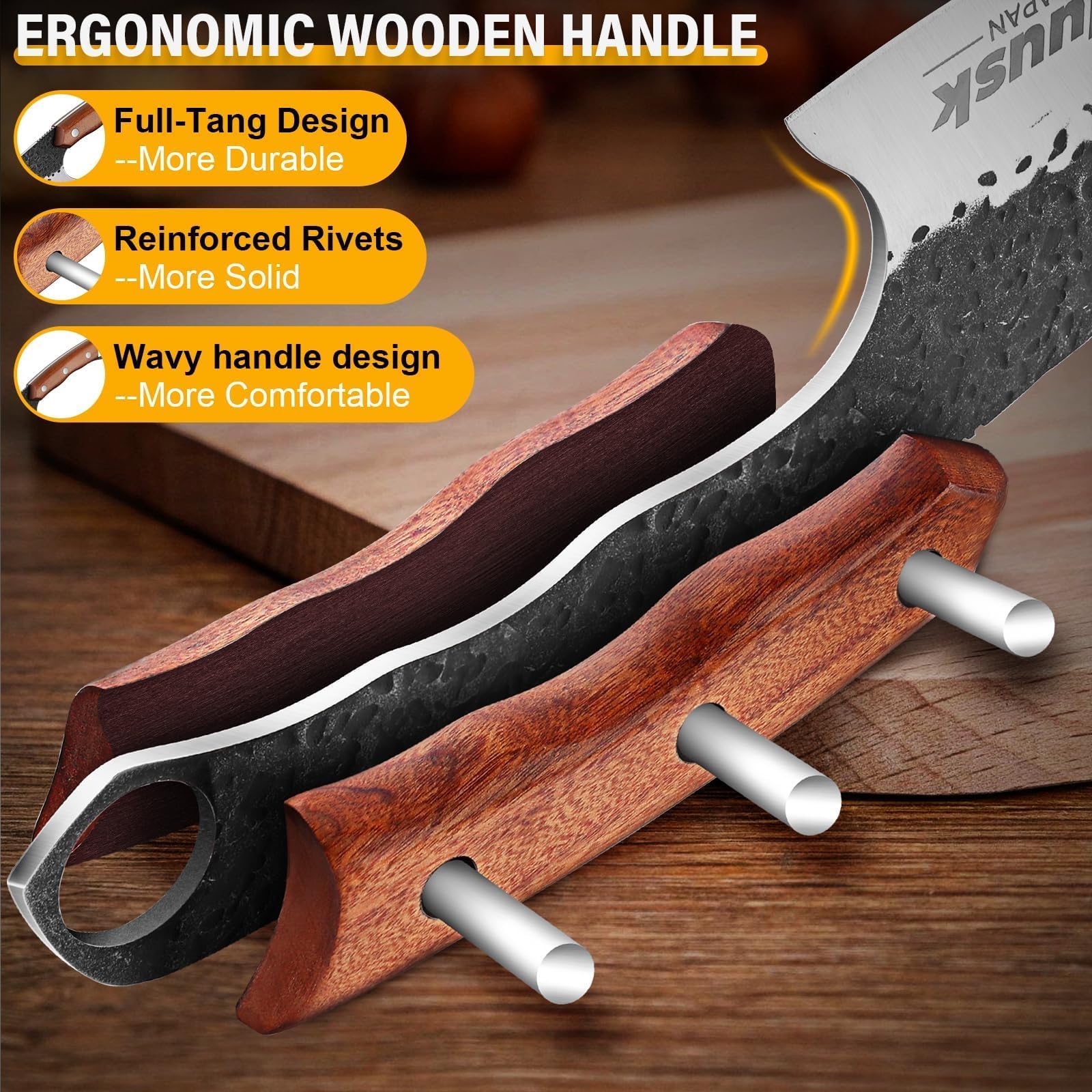 Huusk oak handle offering ergonomic grip and stable, slip-resistant use