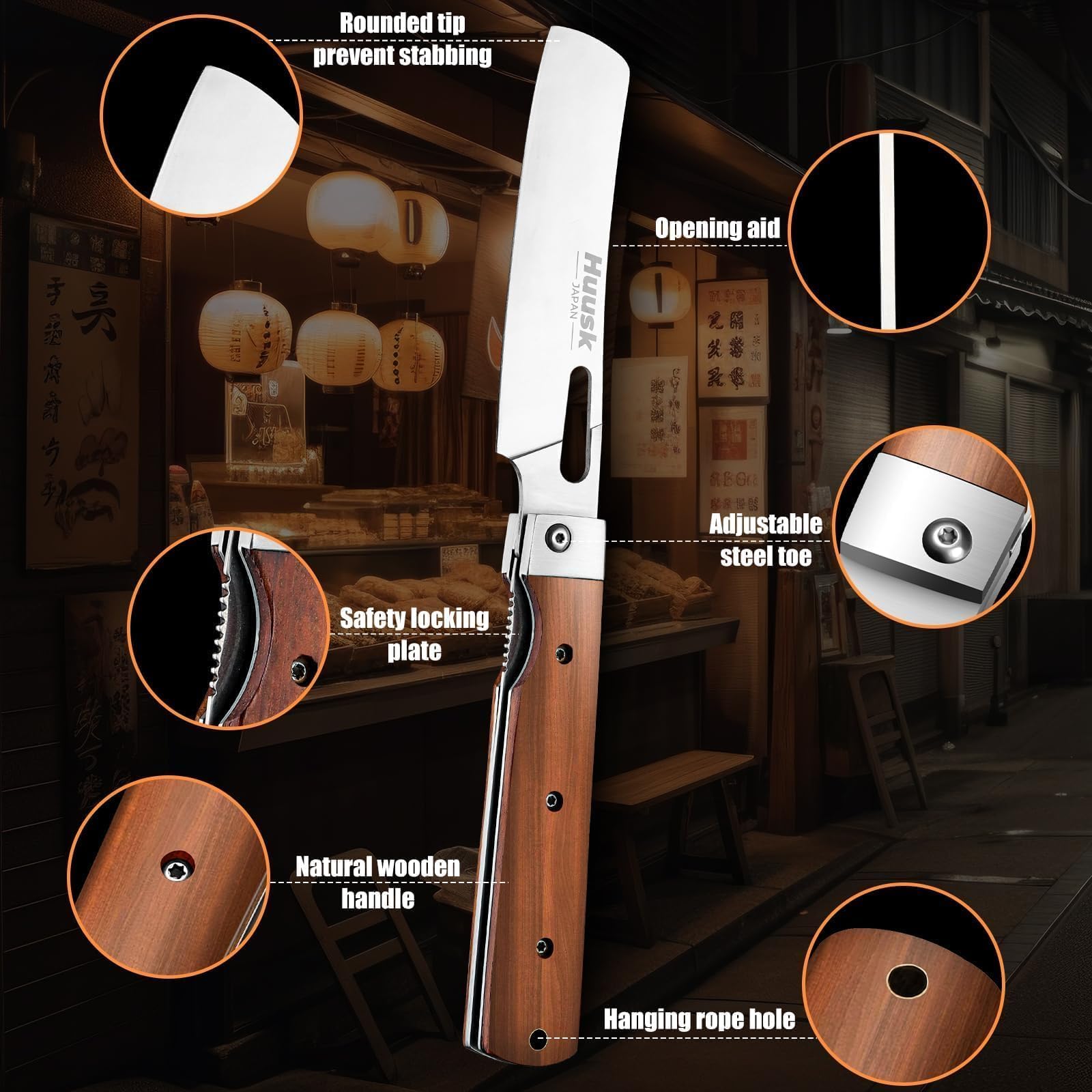 Huusk portable kitchen and outdoor knife for camping and BBQ prep.