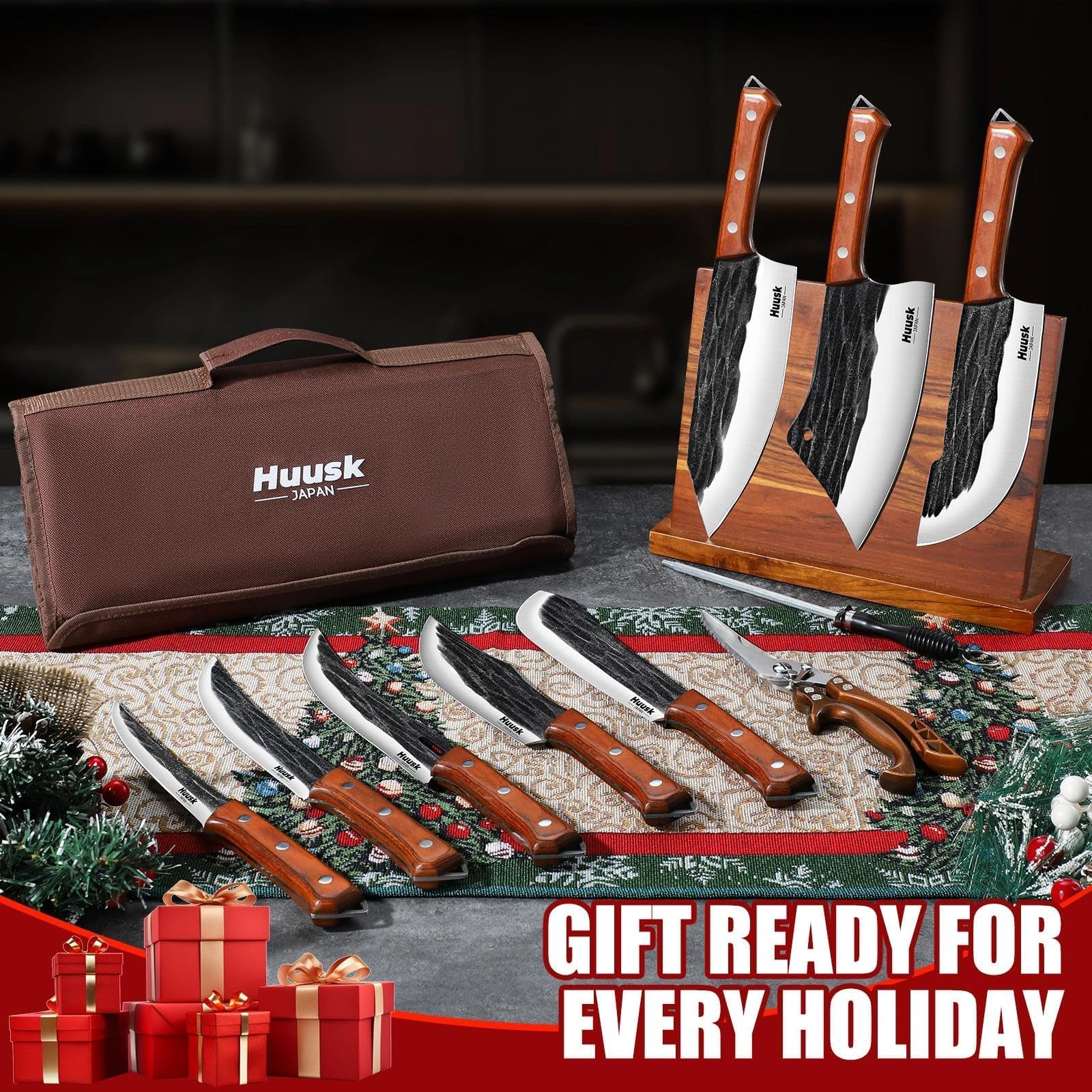 Huusk roll bag ready for camping and organized blades