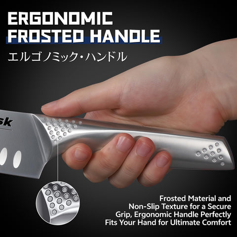 Huusk Santoku knife slicing action for precise vegetable prep