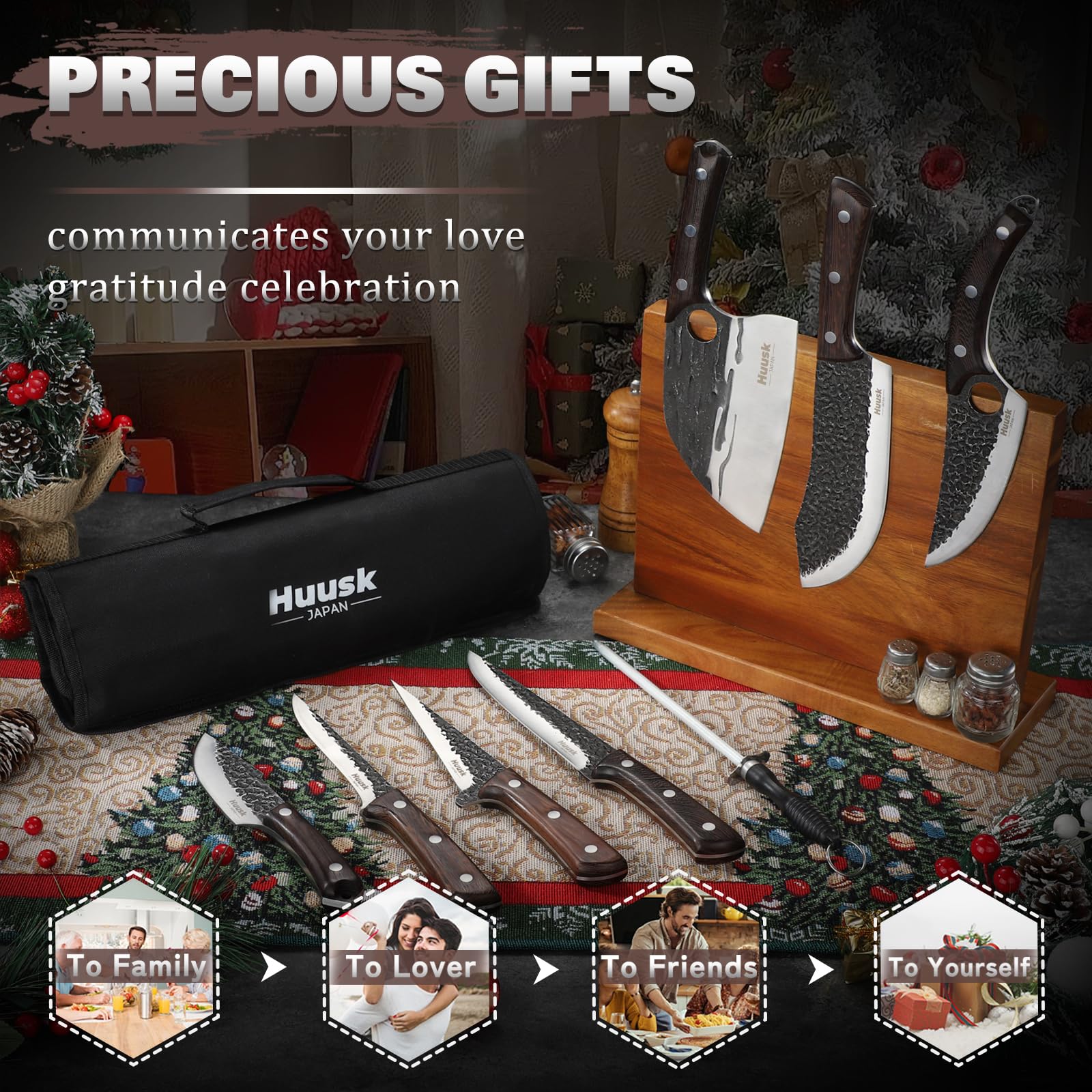 Huusk Serbian chef knife with ergonomic grip for precise slicing.