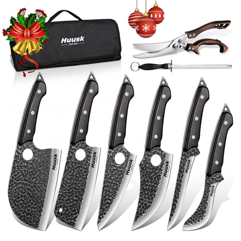 Huusk Serbian chef knife: hollow-edge reduces sticking for easy prep